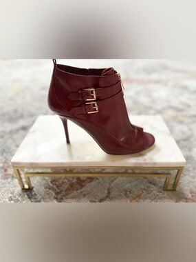 MICHAEL Michael Kors BRENA OPEN TOE CINNABAR/Burgundy Leather Ankle Boot - 10M